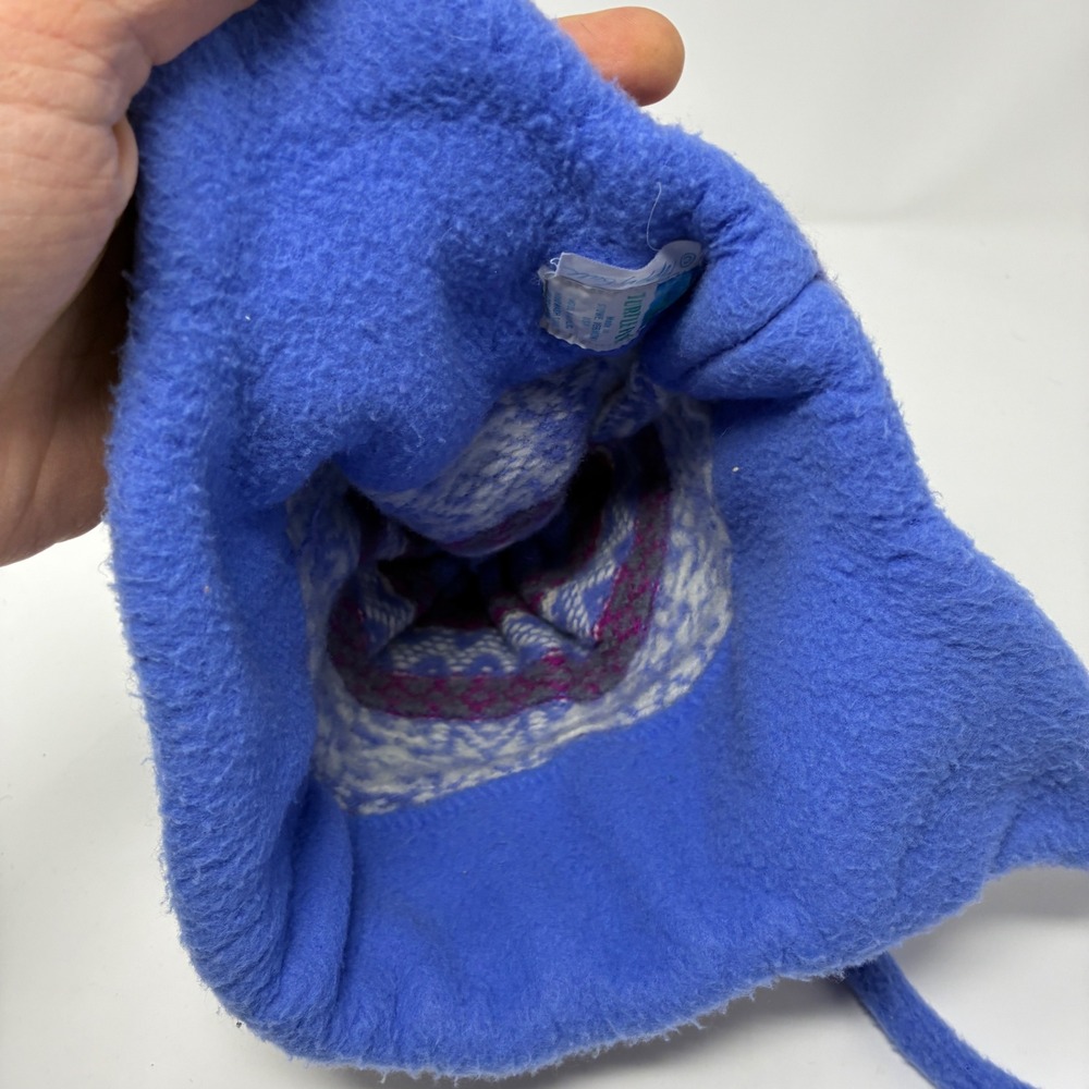 Vintage Turtle Fur Women's Wool Knit Earflap Beanie Hat Blue Purple Fleece Lined - Picture 4 of 5